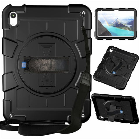 For iPad (2025) / 10.9 (2022) TPU+PC Tablet Case Rotating Hand Strap Kickstand Cover with Shoulder Strap