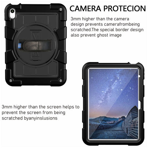 For iPad (2025) / 10.9 (2022) TPU+PC Tablet Case Rotating Hand Strap Kickstand Cover with Shoulder Strap
