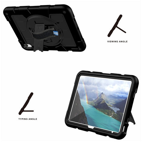 For iPad (2025) / 10.9 (2022) TPU+PC Tablet Case Rotating Hand Strap Kickstand Cover with Shoulder Strap