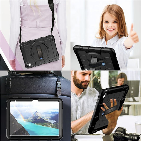 For iPad (2025) / 10.9 (2022) TPU+PC Tablet Case Rotating Hand Strap Kickstand Cover with Shoulder Strap