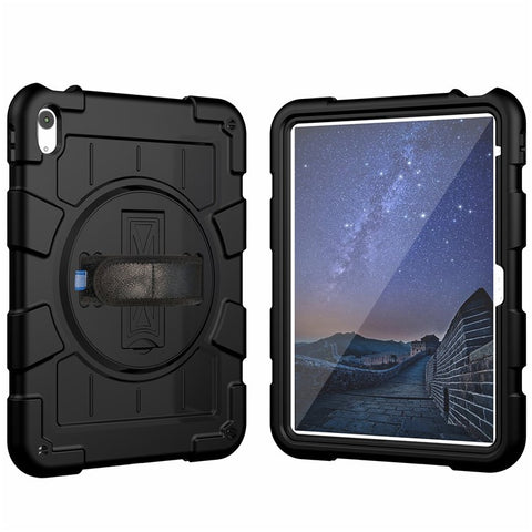 For iPad (2025) / 10.9 (2022) TPU+PC Tablet Case Rotating Hand Strap Kickstand Cover with Shoulder Strap