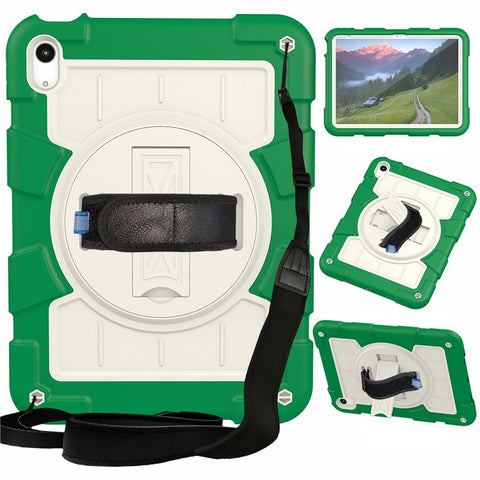 For iPad (2025) / 10.9 (2022) TPU+PC Tablet Case Rotating Hand Strap Kickstand Cover with Shoulder Strap