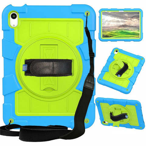 For iPad (2025) / 10.9 (2022) TPU+PC Tablet Case Rotating Hand Strap Kickstand Cover with Shoulder Strap