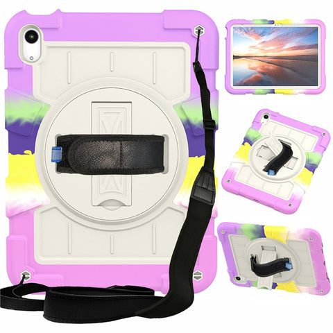 For iPad (2025) / 10.9 (2022) TPU+PC Tablet Case Rotating Hand Strap Kickstand Cover with Shoulder Strap