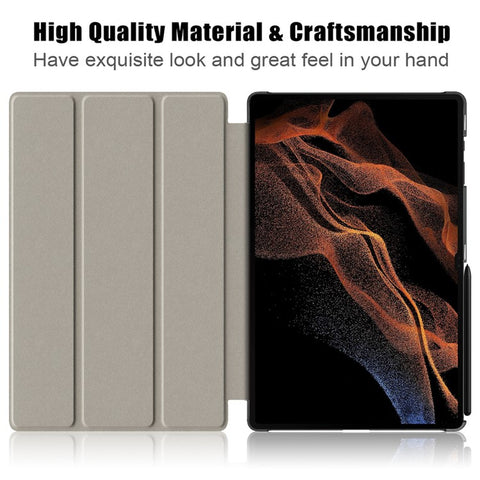 Leather Case for Samsung Galaxy Tab S10 Ultra Wi-Fi SM-X920 SM-X926B / Tab S9 Ultra SM-X910 M-X916B SM-X918U , Tri-Fold Stand Anti-Drop Tablet Cover