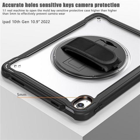 Kickstand Tablet Case for iPad (2025) / 10.9 (2022) Rotary Hand Strap TPU+PC Tablet Cover