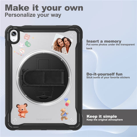 Kickstand Tablet Case for iPad (2025) / 10.9 (2022) Rotary Hand Strap TPU+PC Tablet Cover