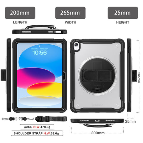 Kickstand Tablet Case for iPad (2025) / 10.9 (2022) Rotary Hand Strap TPU+PC Tablet Cover