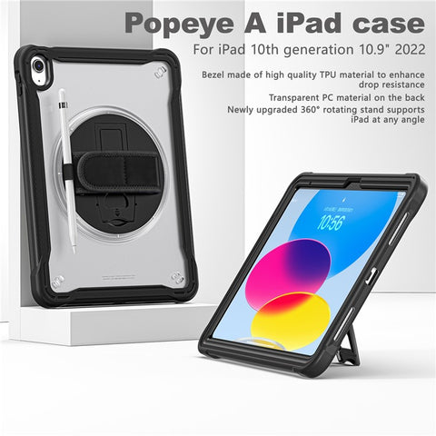 Kickstand Tablet Case for iPad (2025) / 10.9 (2022) Rotary Hand Strap TPU+PC Tablet Cover