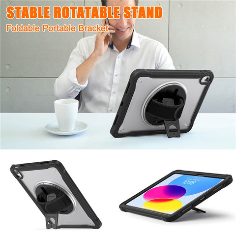 Kickstand Tablet Case for iPad (2025) / 10.9 (2022) Rotary Hand Strap TPU+PC Tablet Cover