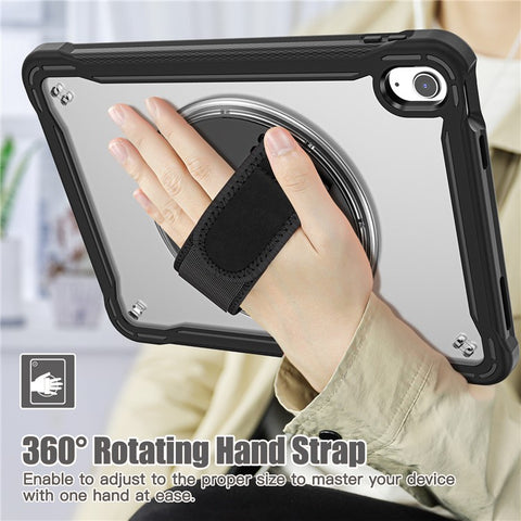 Kickstand Tablet Case for iPad (2025) / 10.9 (2022) Rotary Hand Strap TPU+PC Tablet Cover