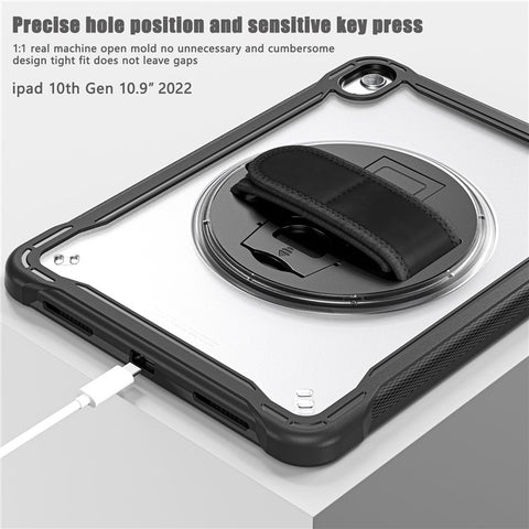 Kickstand Tablet Case for iPad (2025) / 10.9 (2022) Rotary Hand Strap TPU+PC Tablet Cover