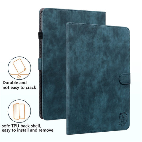 For Samsung Galaxy Tab S10 FE / S9 FE / S9 Stand Folio Tablet Case PU Leather Cute Tiger Pattern Cover with Card Holder