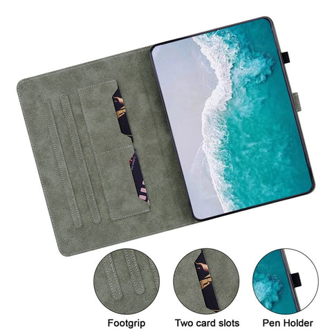 For Samsung Galaxy Tab S10 FE / S9 FE / S9 Stand Folio Tablet Case PU Leather Cute Tiger Pattern Cover with Card Holder