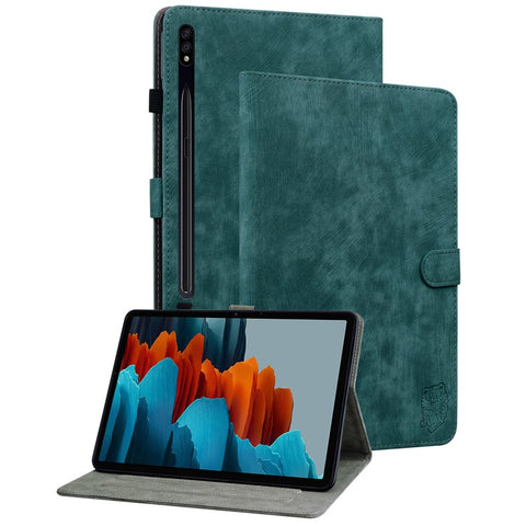 For Samsung Galaxy Tab S10 FE / S9 FE / S9 Stand Folio Tablet Case PU Leather Cute Tiger Pattern Cover with Card Holder