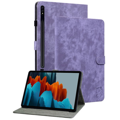 For Samsung Galaxy Tab S10 FE / S9 FE / S9 Stand Folio Tablet Case PU Leather Cute Tiger Pattern Cover with Card Holder