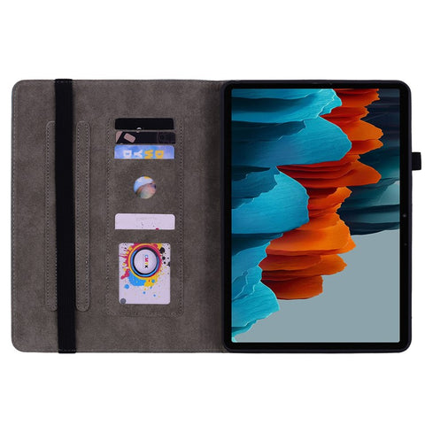 For Samsung Galaxy Tab S10 FE / S9 FE / S9 Stand Folio Case PU Leather Imprinted Cards Holder Tablet Cover