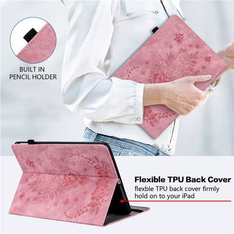 For Samsung Galaxy Tab S10 FE / S9 FE / S9 Stand Folio Case PU Leather Imprinted Cards Holder Tablet Cover
