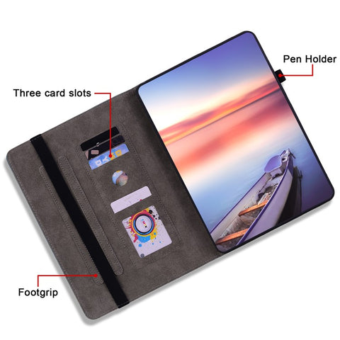 For Samsung Galaxy Tab S10 FE / S9 FE / S9 Stand Folio Case PU Leather Imprinted Cards Holder Tablet Cover