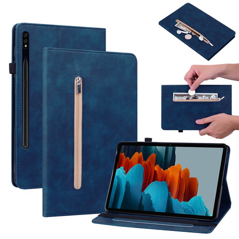 For Samsung Galaxy Tab S9 PU Leather Flip Stand Shell Zipper Pocket Card Slots Wallet Tablet Case