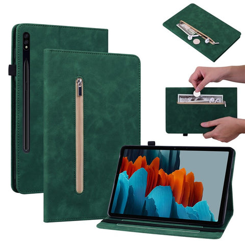 For Samsung Galaxy Tab S9 PU Leather Flip Stand Shell Zipper Pocket Card Slots Wallet Tablet Case