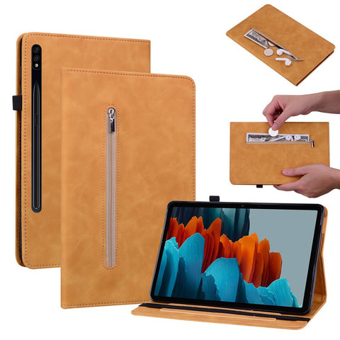 For Samsung Galaxy Tab S9 PU Leather Flip Stand Shell Zipper Pocket Card Slots Wallet Tablet Case
