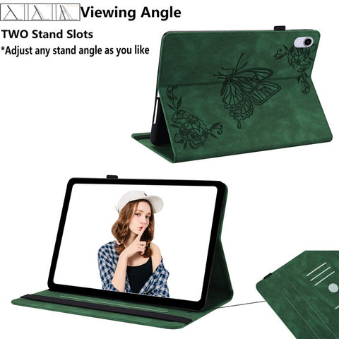 For Samsung Galaxy Tab S10 FE / S9 FE / S9 PU Leather Stand Cover Imprinted Butterfly Flower Card Holder Tablet Case