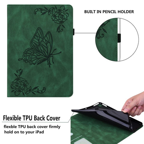 For Samsung Galaxy Tab S10 FE / S9 FE / S9 PU Leather Stand Cover Imprinted Butterfly Flower Card Holder Tablet Case