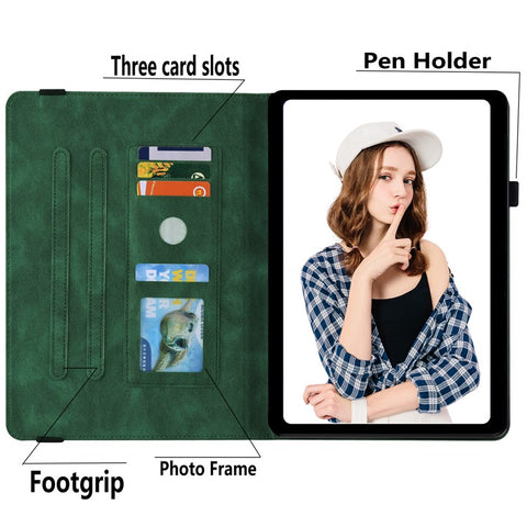 For Samsung Galaxy Tab S10 FE / S9 FE / S9 PU Leather Stand Cover Imprinted Butterfly Flower Card Holder Tablet Case