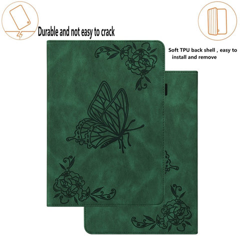 For Samsung Galaxy Tab S10 FE / S9 FE / S9 PU Leather Stand Cover Imprinted Butterfly Flower Card Holder Tablet Case