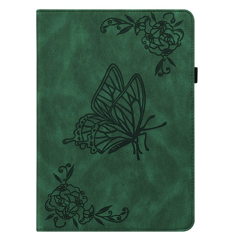 For Samsung Galaxy Tab S10 FE / S9 FE / S9 PU Leather Stand Cover Imprinted Butterfly Flower Card Holder Tablet Case