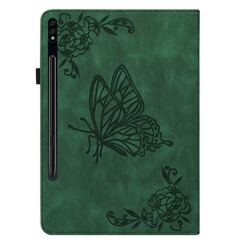 For Samsung Galaxy Tab S10 FE / S9 FE / S9 PU Leather Stand Cover Imprinted Butterfly Flower Card Holder Tablet Case