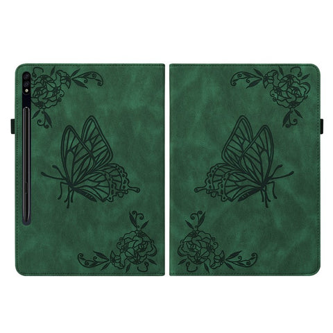 For Samsung Galaxy Tab S10 FE / S9 FE / S9 PU Leather Stand Cover Imprinted Butterfly Flower Card Holder Tablet Case