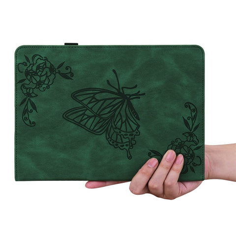 For Samsung Galaxy Tab S10 FE / S9 FE / S9 PU Leather Stand Cover Imprinted Butterfly Flower Card Holder Tablet Case