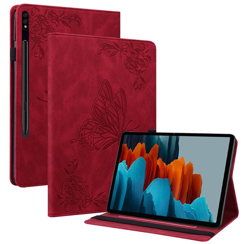 For Samsung Galaxy Tab S10 FE / S9 FE / S9 PU Leather Stand Cover Imprinted Butterfly Flower Card Holder Tablet Case