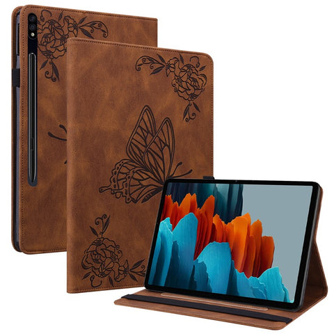 For Samsung Galaxy Tab S10 FE / S9 FE / S9 PU Leather Stand Cover Imprinted Butterfly Flower Card Holder Tablet Case
