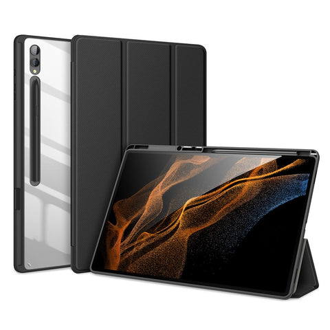 DUX DUCIS TOBY Series For Samsung Galaxy Tab S9 Ultra Tri-fold Stand Case PU Leather Smart Tablet Cover with Pencil Holder