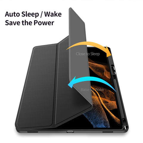 DUX DUCIS TOBY Series For Samsung Galaxy Tab S9 Ultra Tri-fold Stand Case PU Leather Smart Tablet Cover with Pencil Holder