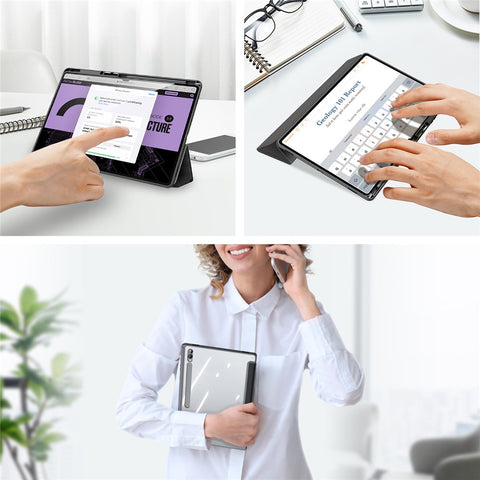 DUX DUCIS TOBY Series For Samsung Galaxy Tab S9 Ultra Tri-fold Stand Case PU Leather Smart Tablet Cover with Pencil Holder