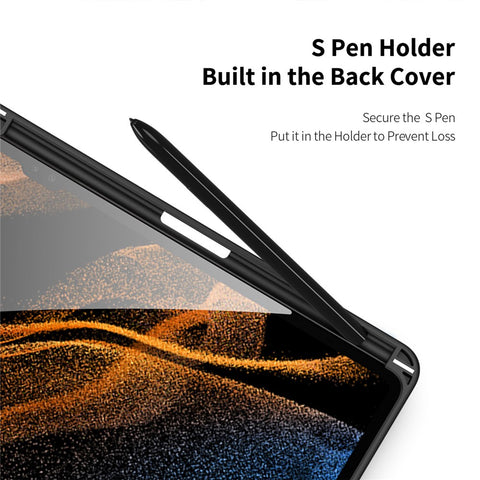 DUX DUCIS TOBY Series For Samsung Galaxy Tab S9 Ultra Tri-fold Stand Case PU Leather Smart Tablet Cover with Pencil Holder