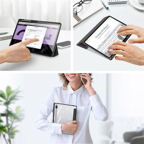 DUX DUCIS TOBY Series For Samsung Galaxy Tab S9+ PU Leather Tri-fold Stand Cover Auto Wake Sleep Tablet Case with Pencil Holder