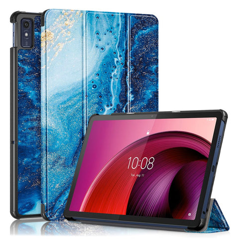 Trifold Stand Cover for Lenovo Tab M10 5G TB-360ZU , PU Leather Pattern Printing Tablet Case with Auto Sleep / Wake