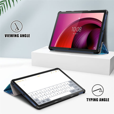 Trifold Stand Cover for Lenovo Tab M10 5G TB-360ZU , PU Leather Pattern Printing Tablet Case with Auto Sleep / Wake