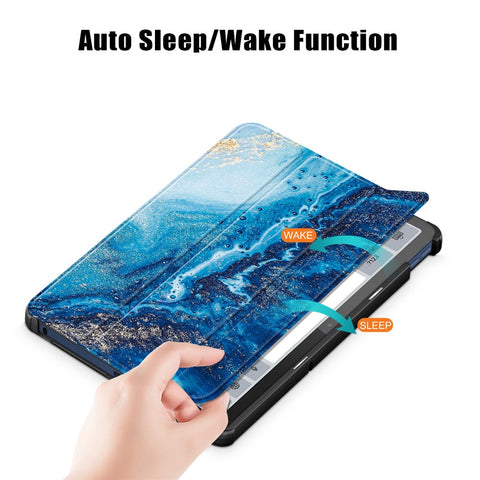 Trifold Stand Cover for Lenovo Tab M10 5G TB-360ZU , PU Leather Pattern Printing Tablet Case with Auto Sleep / Wake