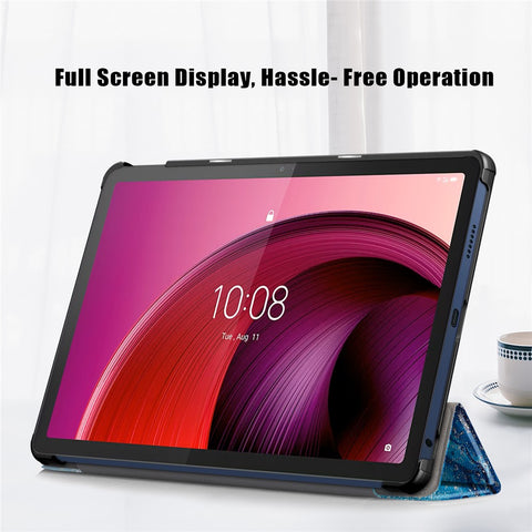 Trifold Stand Cover for Lenovo Tab M10 5G TB-360ZU , PU Leather Pattern Printing Tablet Case with Auto Sleep / Wake