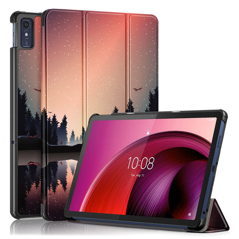 Trifold Stand Cover for Lenovo Tab M10 5G TB-360ZU , PU Leather Pattern Printing Tablet Case with Auto Sleep / Wake