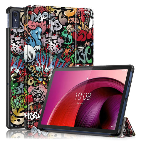Trifold Stand Cover for Lenovo Tab M10 5G TB-360ZU , PU Leather Pattern Printing Tablet Case with Auto Sleep / Wake