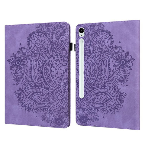 For Samsung Galaxy Tab S10 FE / S9 FE / S9 PU Leather Card Holder Tablet Case Flower Imprinting Support Stand Cover