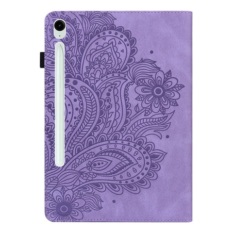For Samsung Galaxy Tab S10 FE / S9 FE / S9 PU Leather Card Holder Tablet Case Flower Imprinting Support Stand Cover