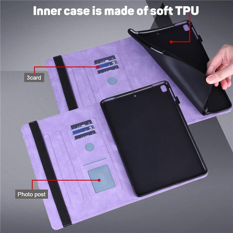 For Samsung Galaxy Tab S10 FE / S9 FE / S9 PU Leather Card Holder Tablet Case Flower Imprinting Support Stand Cover